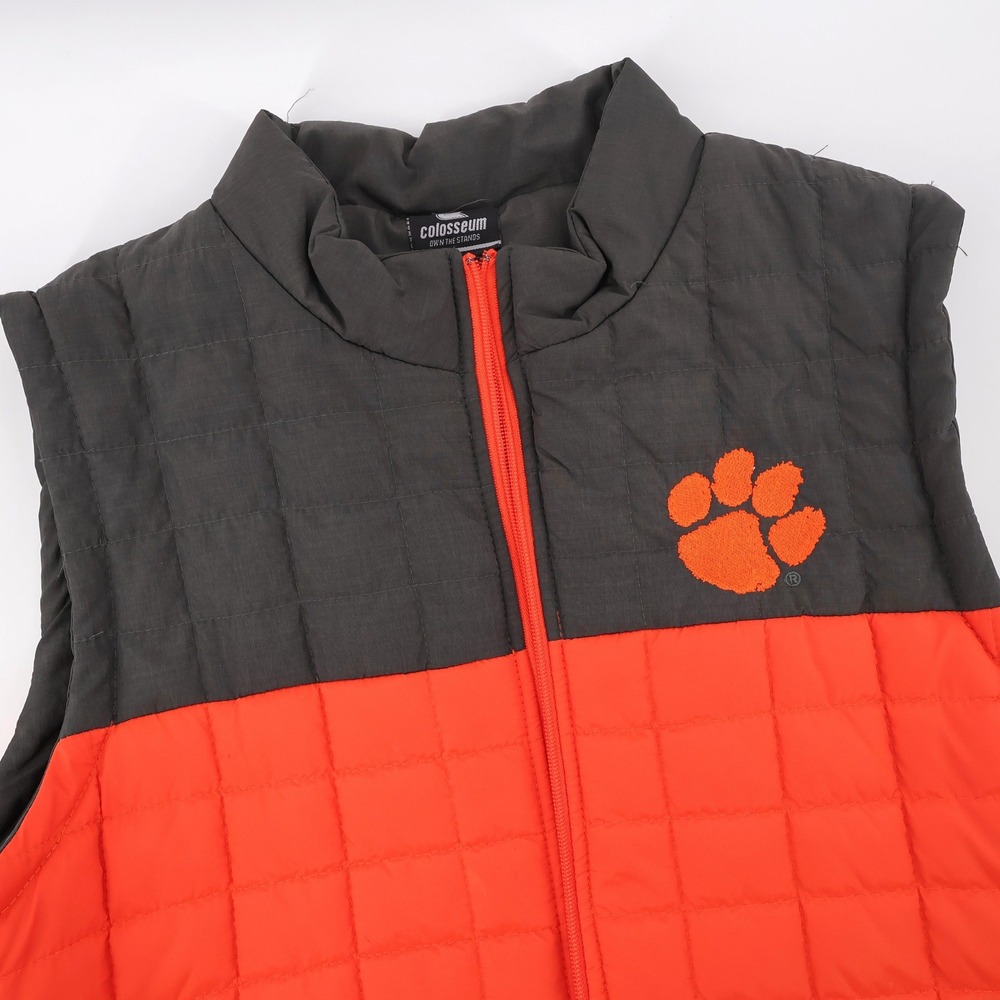 Colosseum Clemson Tigers Quilted Puffer Vest Orange Mens Large BROKEN ZIPPER